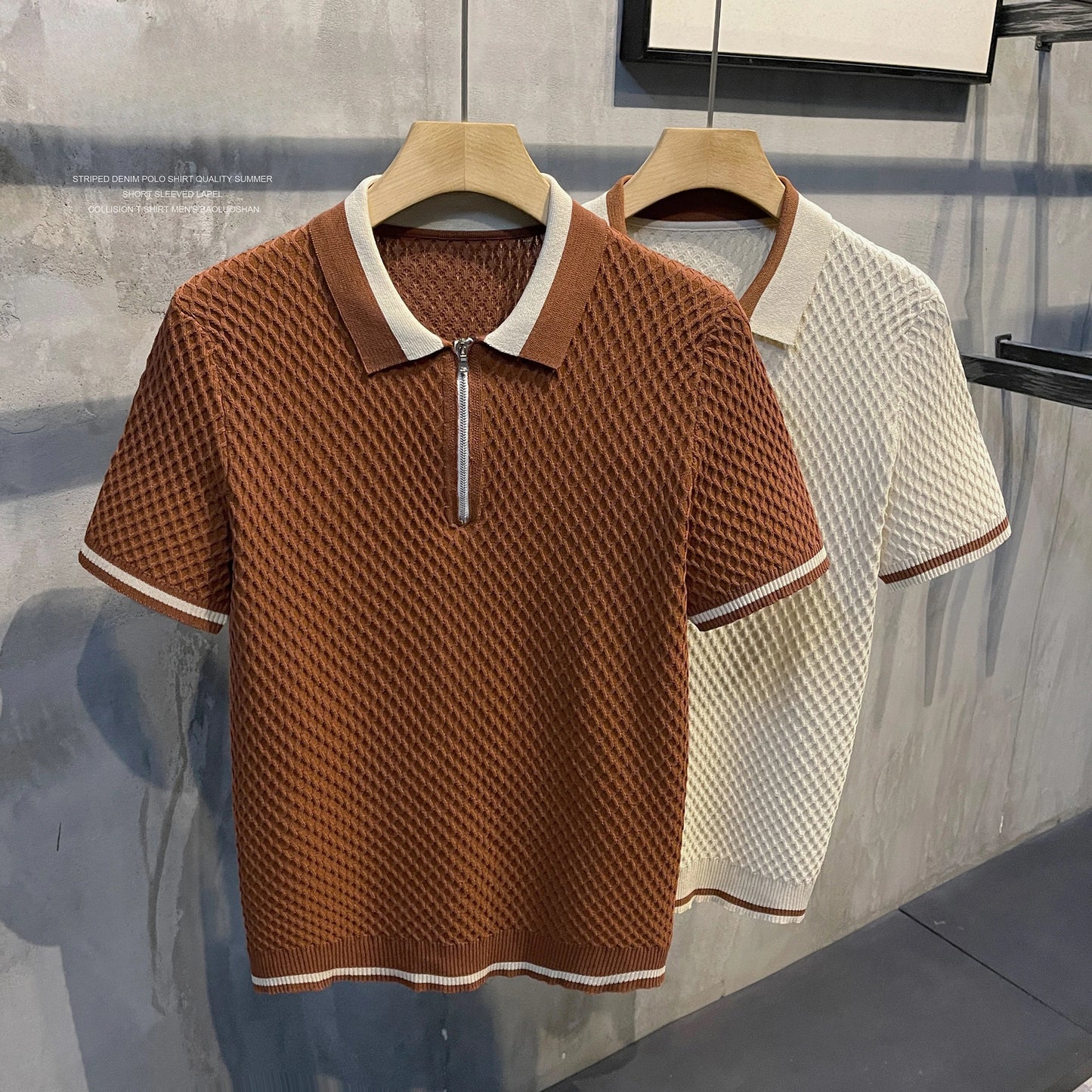 Men's Casual V-Neck Knitted Polo Shirt
