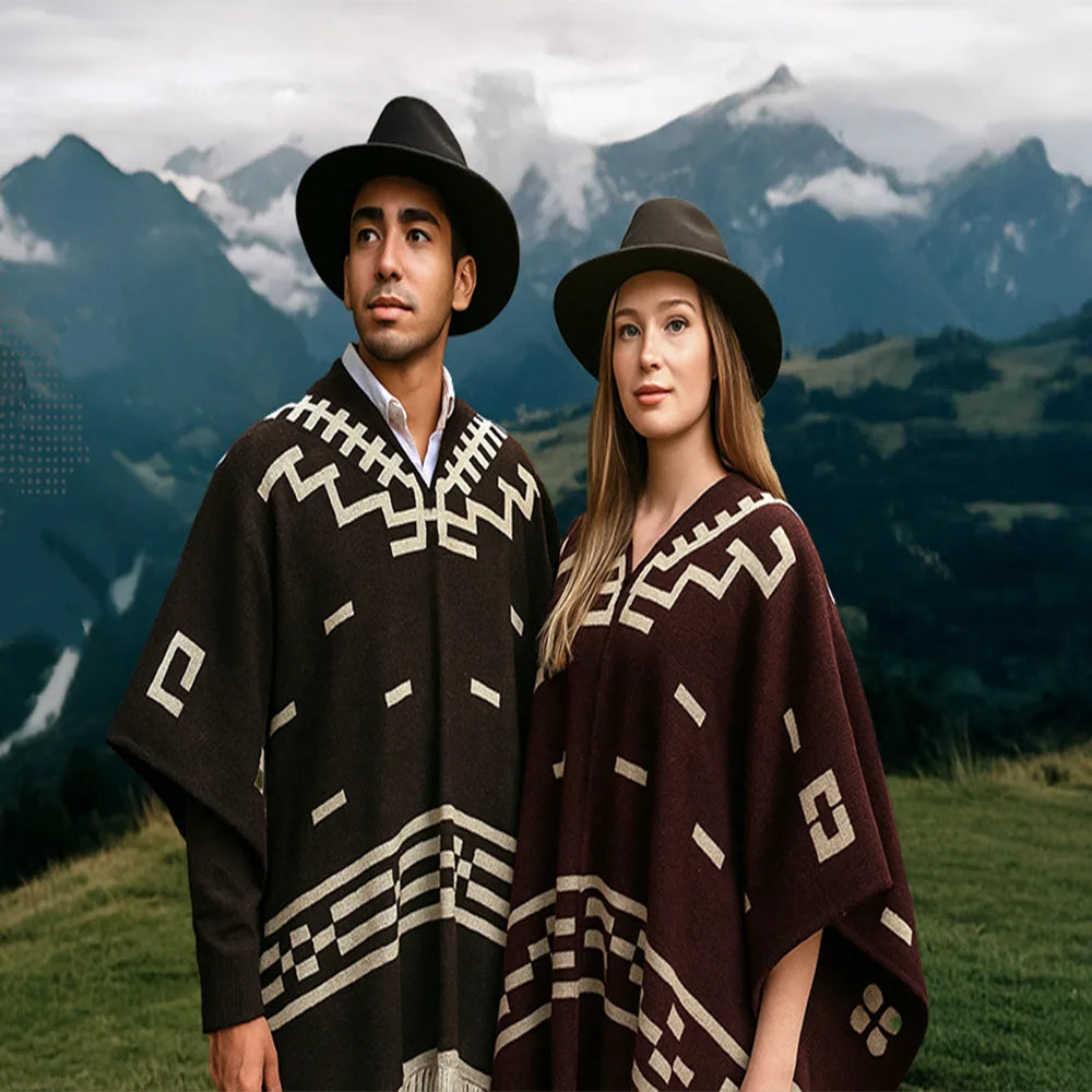 Men's Knitted Fringed Cape Pullover Shawl for Winter