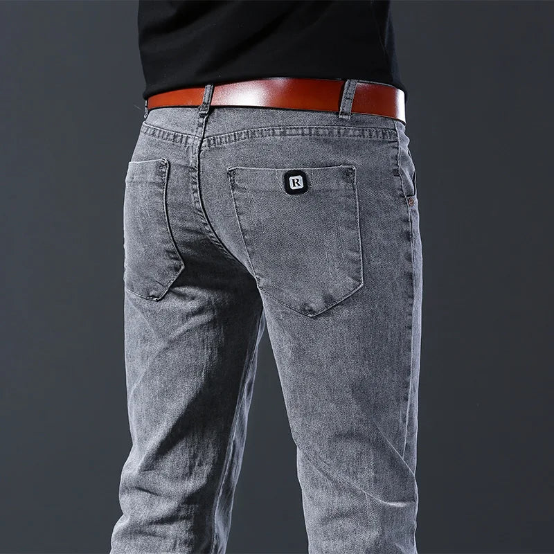 Men's Slim Grey Denim Jeans with Zipper Fly