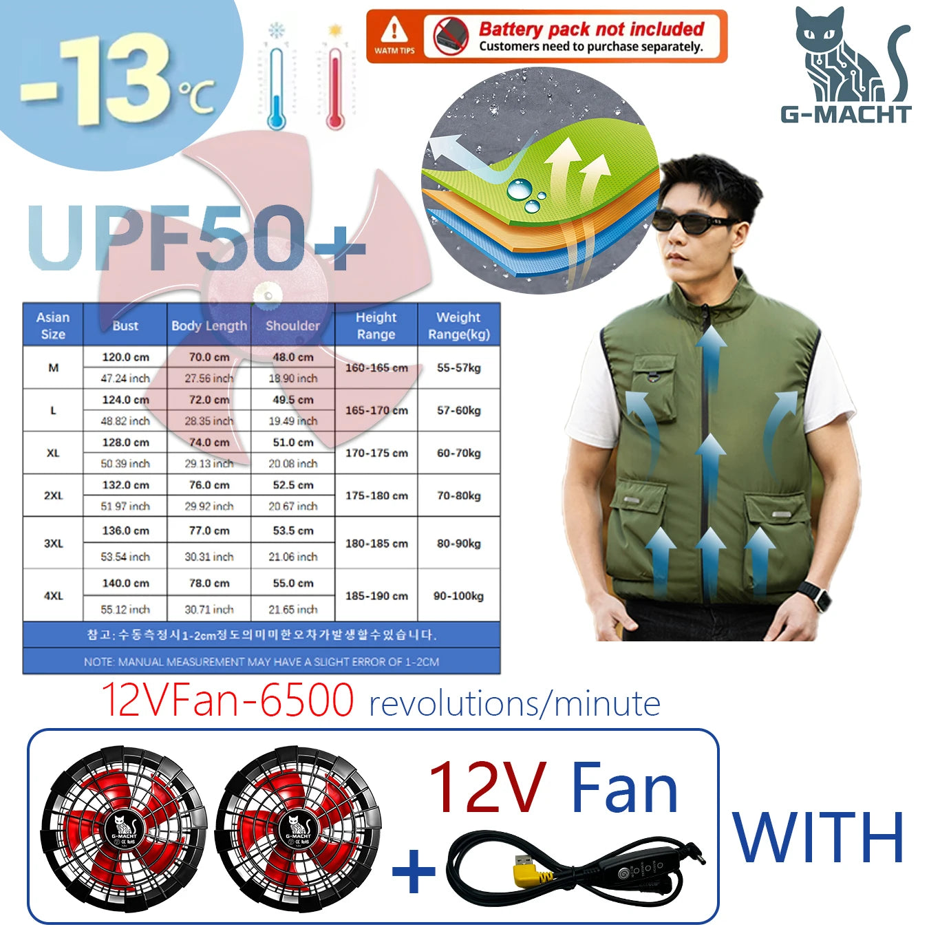 G-MACHT Cooling Vest Wearable Fan Breathable Summer Workwear