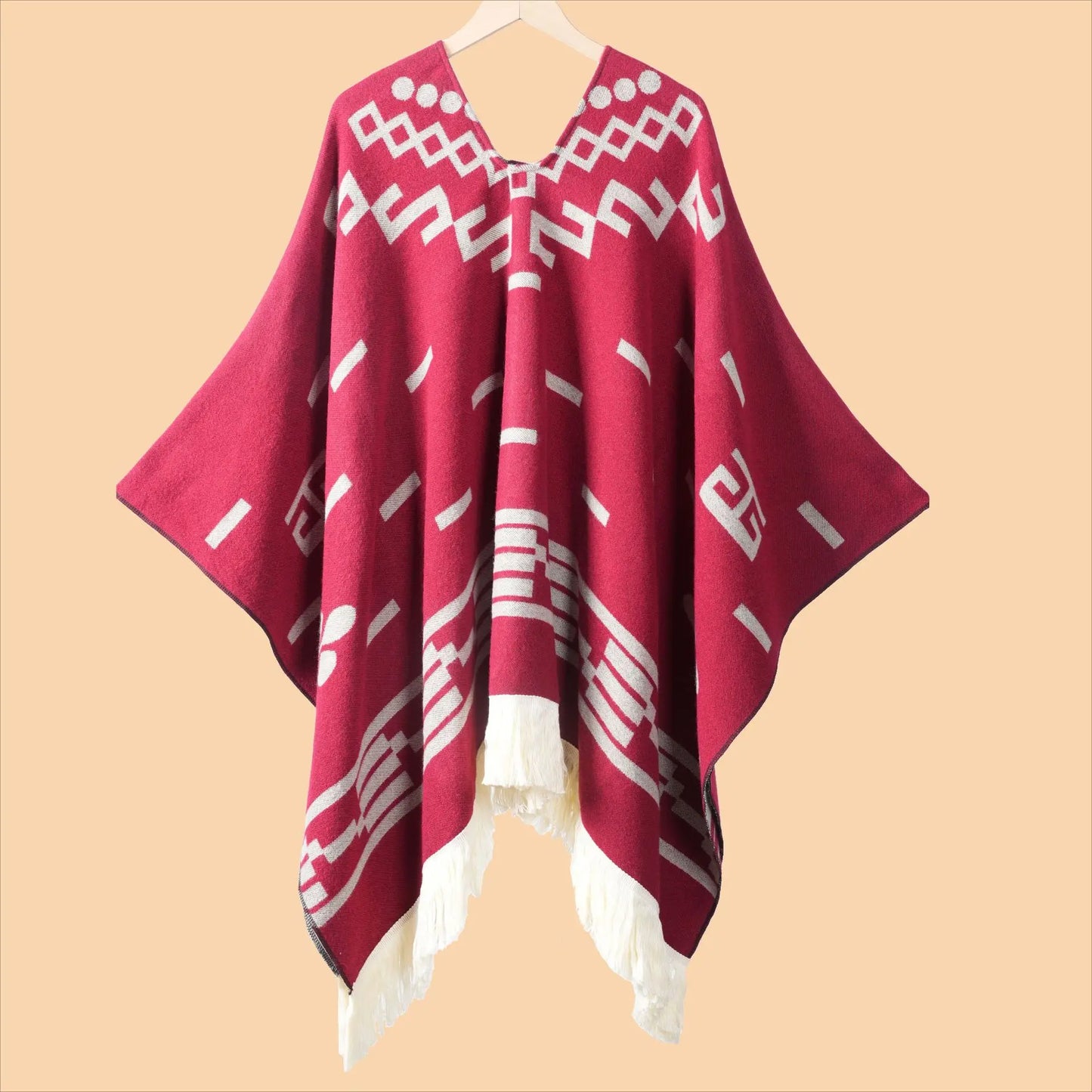 Men's Knitted Fringed Cape Pullover Shawl for Winter