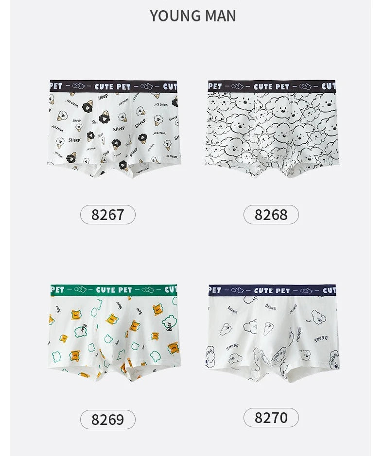 4Pack Mens + Boys Underwear Cotton Boxer Briefs Moisture Wicking