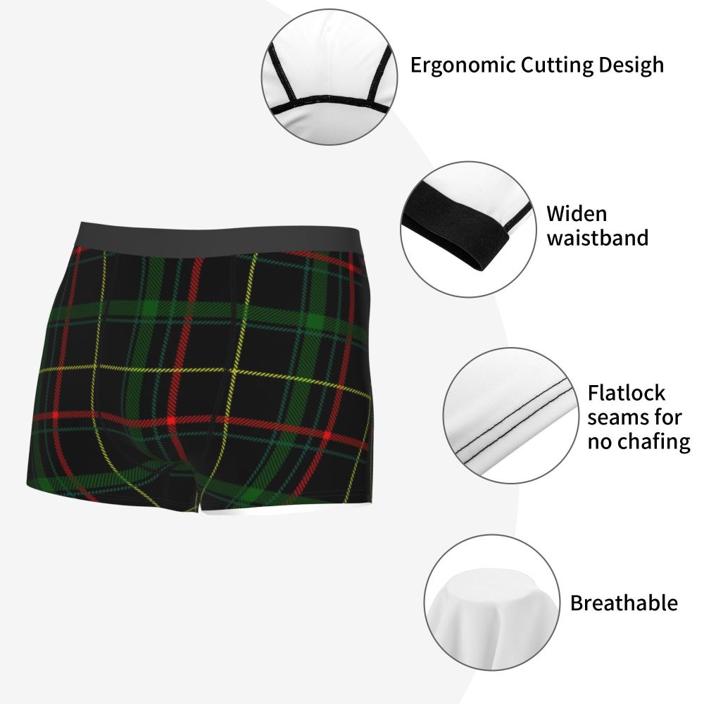 Black Watch Tartan Boxer Shorts for Men in Lycra and Polyester