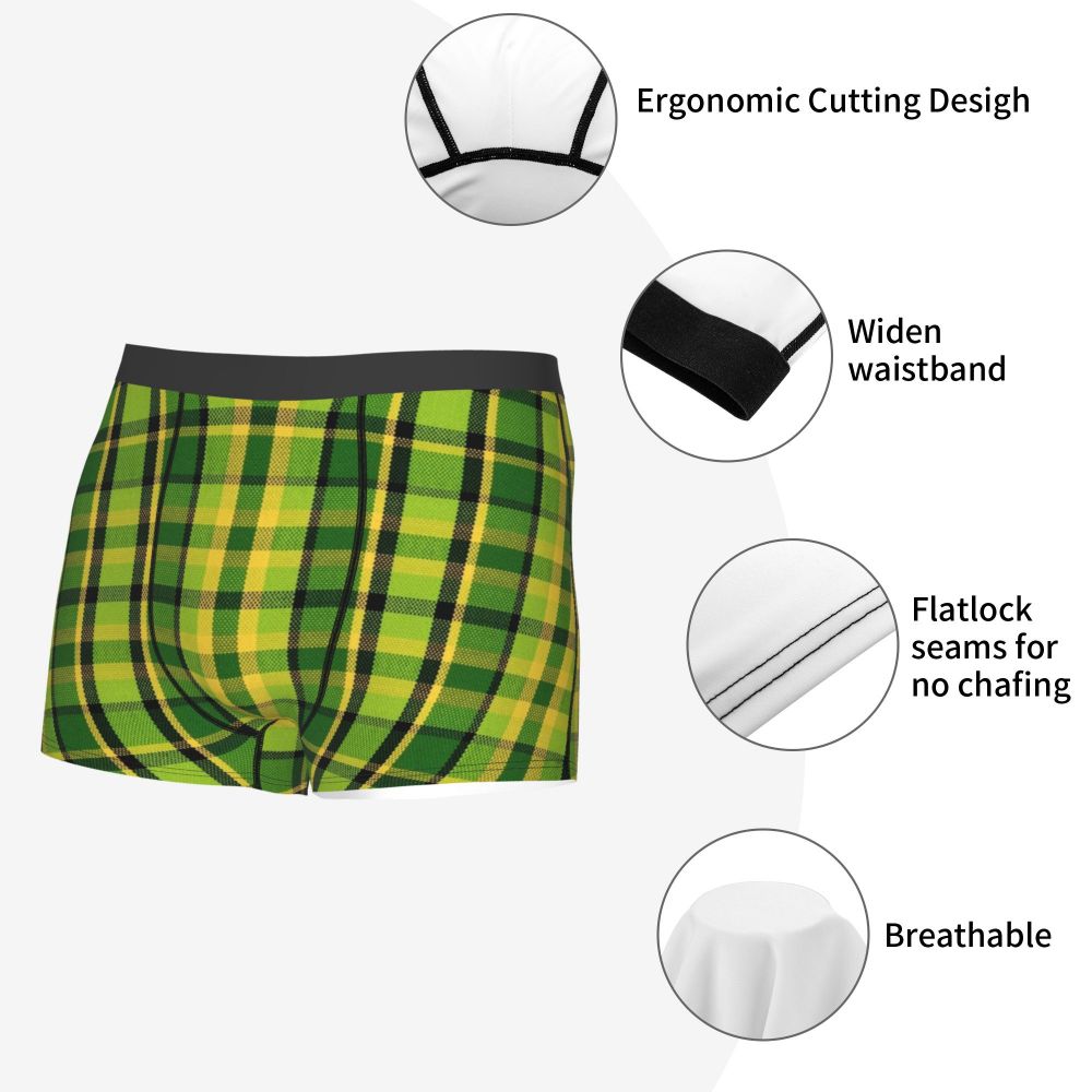 Black Watch Tartan Boxer Shorts for Men in Lycra and Polyester