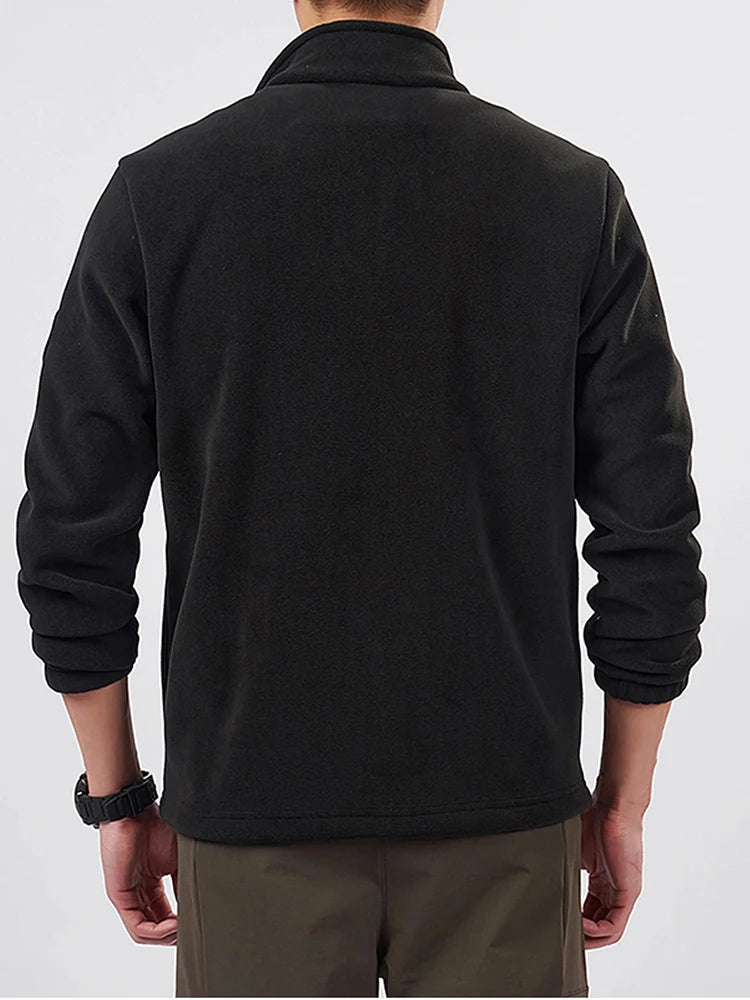 Unisex Outdoor Fleece Jacket Men  Warm Slim-Fit  Zip-Up Front Solid Color Jacket