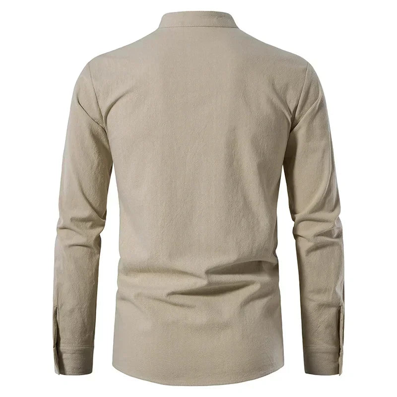 NONE 2026 + Men's Casual Blouse Cotton Linen Shirt Top