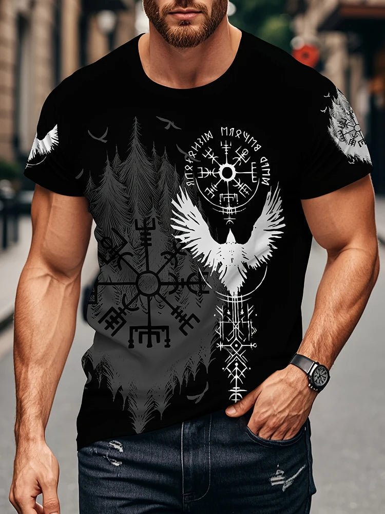 Egyptian Religious Style 3D Anubis Printed Men's Short-sleeved Shirt Outdoor Sports Men's Fitness T-shirt Street Fashion T-shirt
