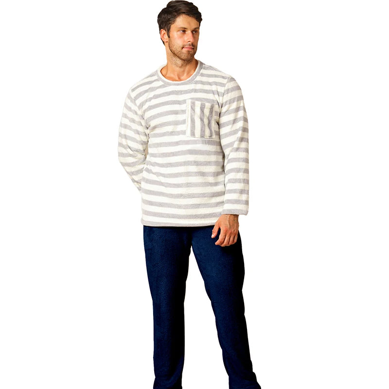Men's Sleepwear Autumn/Winter Two Piece Set Coral Fleece Flannel Long Sleeve Long Pants Home Clothes with Thickened Velvet Set