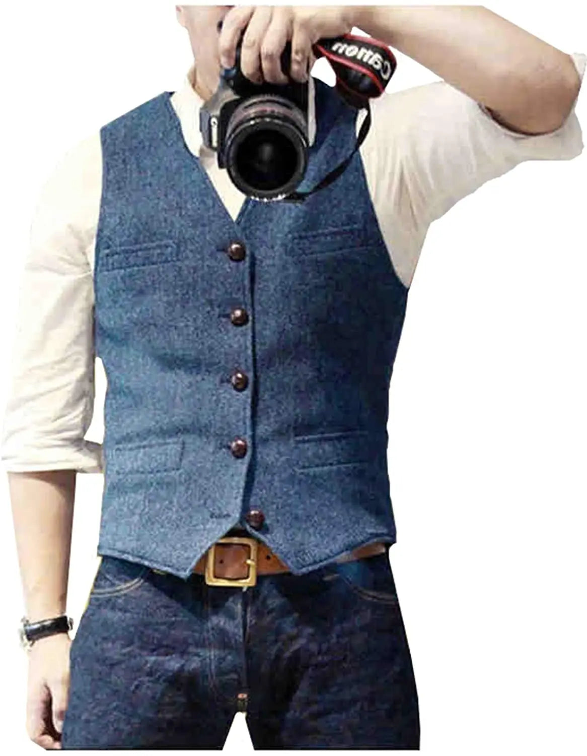 Men's Herringbone Tweed V Neck Slim Fit Vest for Weddings