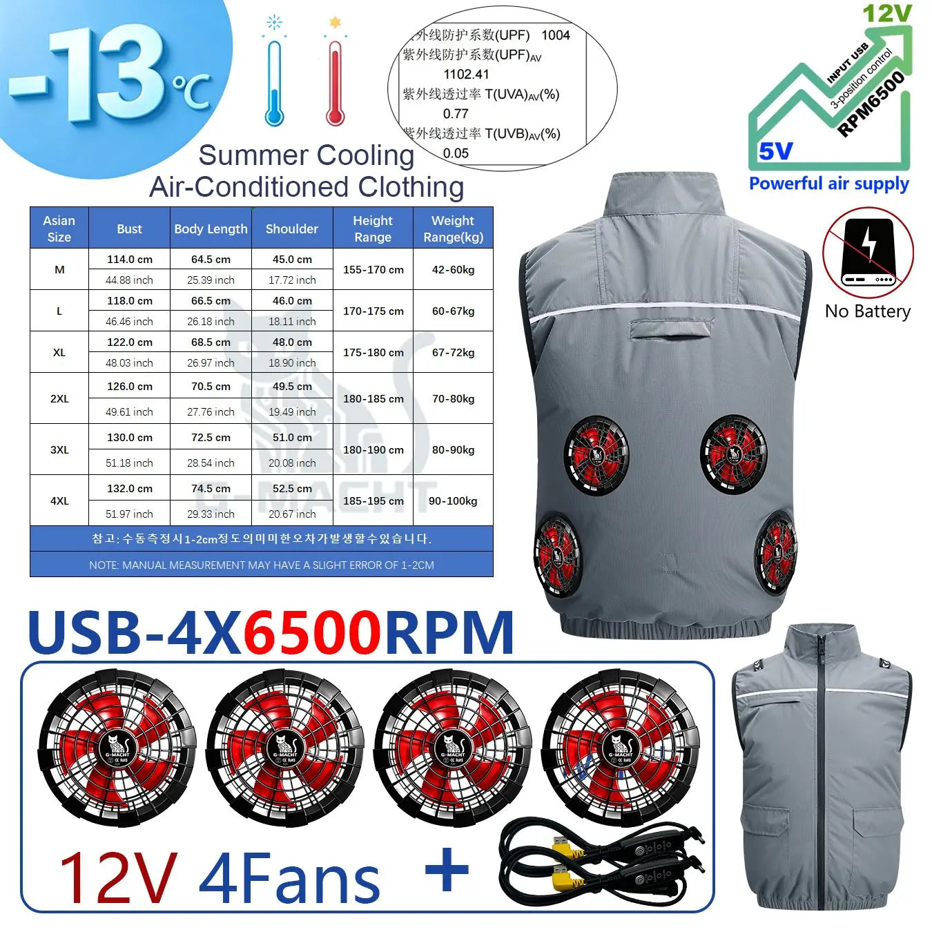 G-MACHT USB 12V/5V Cooling Vest for Men and Women