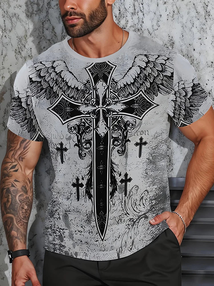 Egyptian Religious Style 3D Anubis Printed Men's Short-sleeved Shirt Outdoor Sports Men's Fitness T-shirt Street Fashion T-shirt