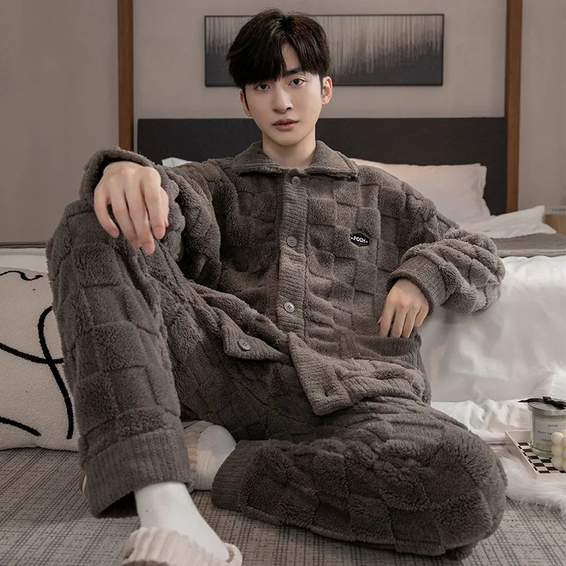 Men's Fleece-Lined Pajamas in Dark Gray