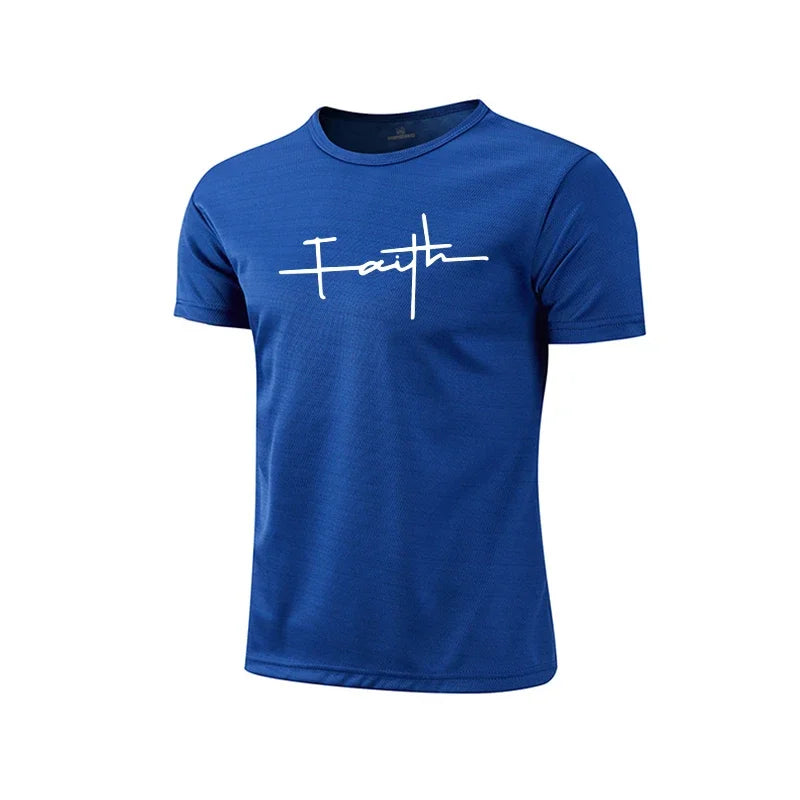 Mens T-shirt Print Casual Exercise Tops Outdoor Jogging Marathon Clothing 2026 Summer Quick-Drying Mesh Tees Cycling Sportswear