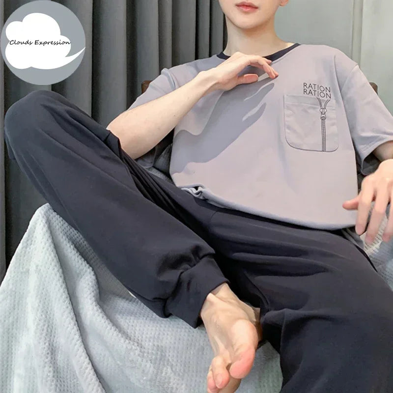 Summer Knitted Mens Casual Pyjamas Set