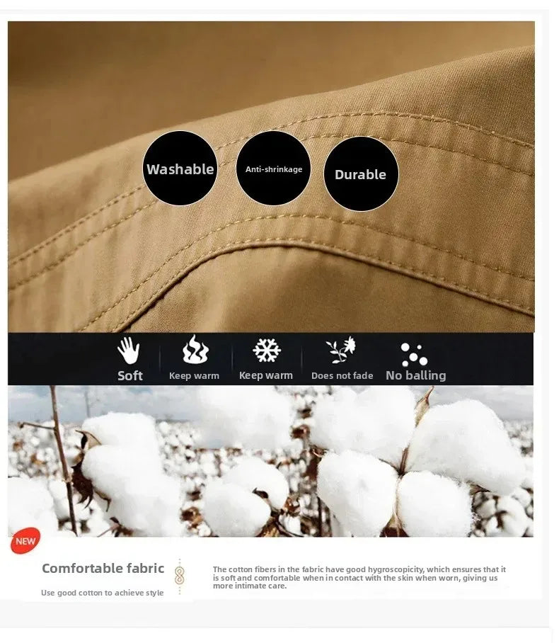 Plus Size Fleece Military Bomber Jacket Men Multi-pocket Pilot Jacket