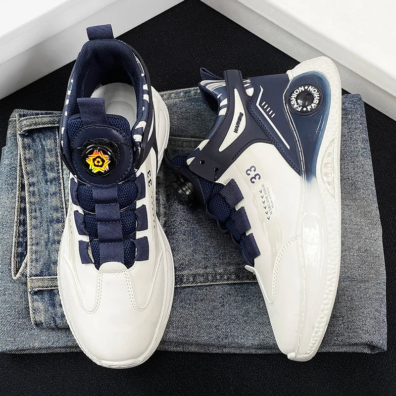 Men's Casual Sneakers with Rotating Buckle and Non-Slip Lace-Up