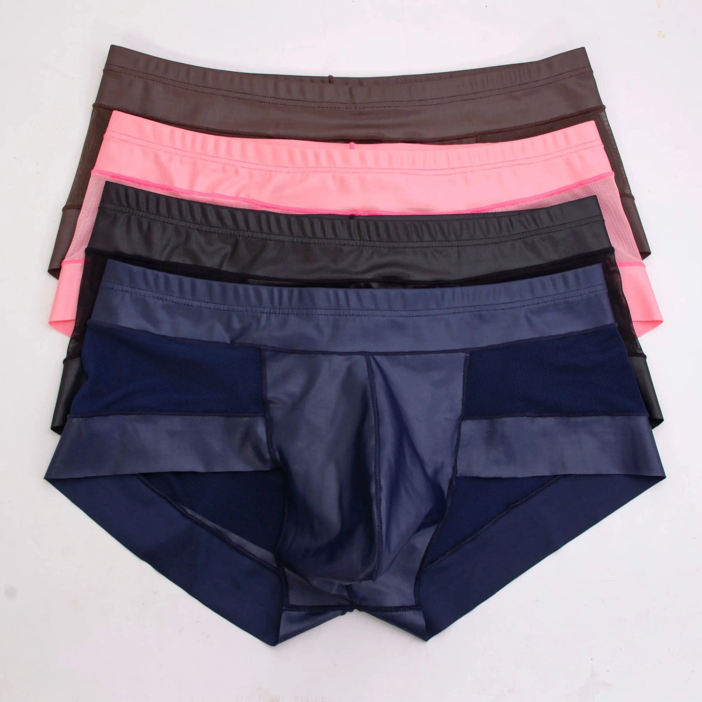 Men's Boxer Briefs in Breathable Mesh and Patent Leather