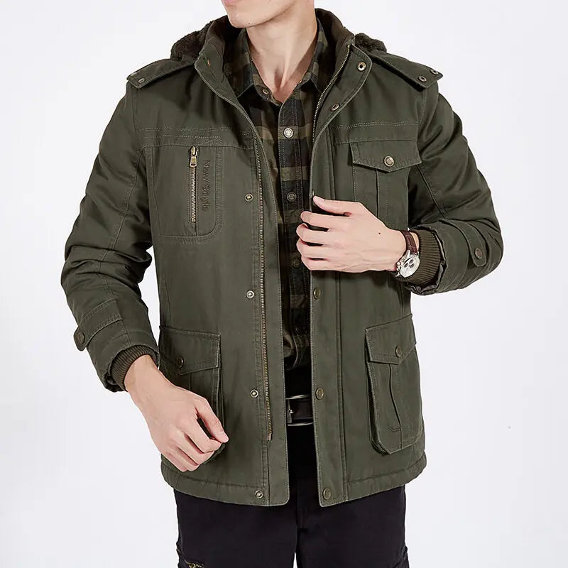 Plus Size Fleece Military Bomber Jacket Men Multi-pocket Pilot Jacket