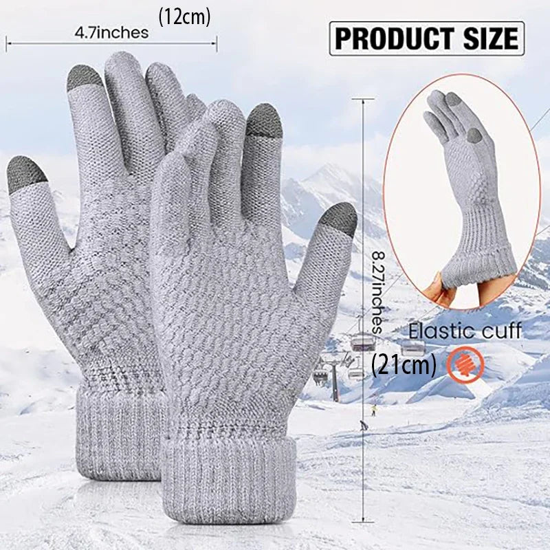 Touch Screen Gloves Stretch Classical Knit Mittens Wool