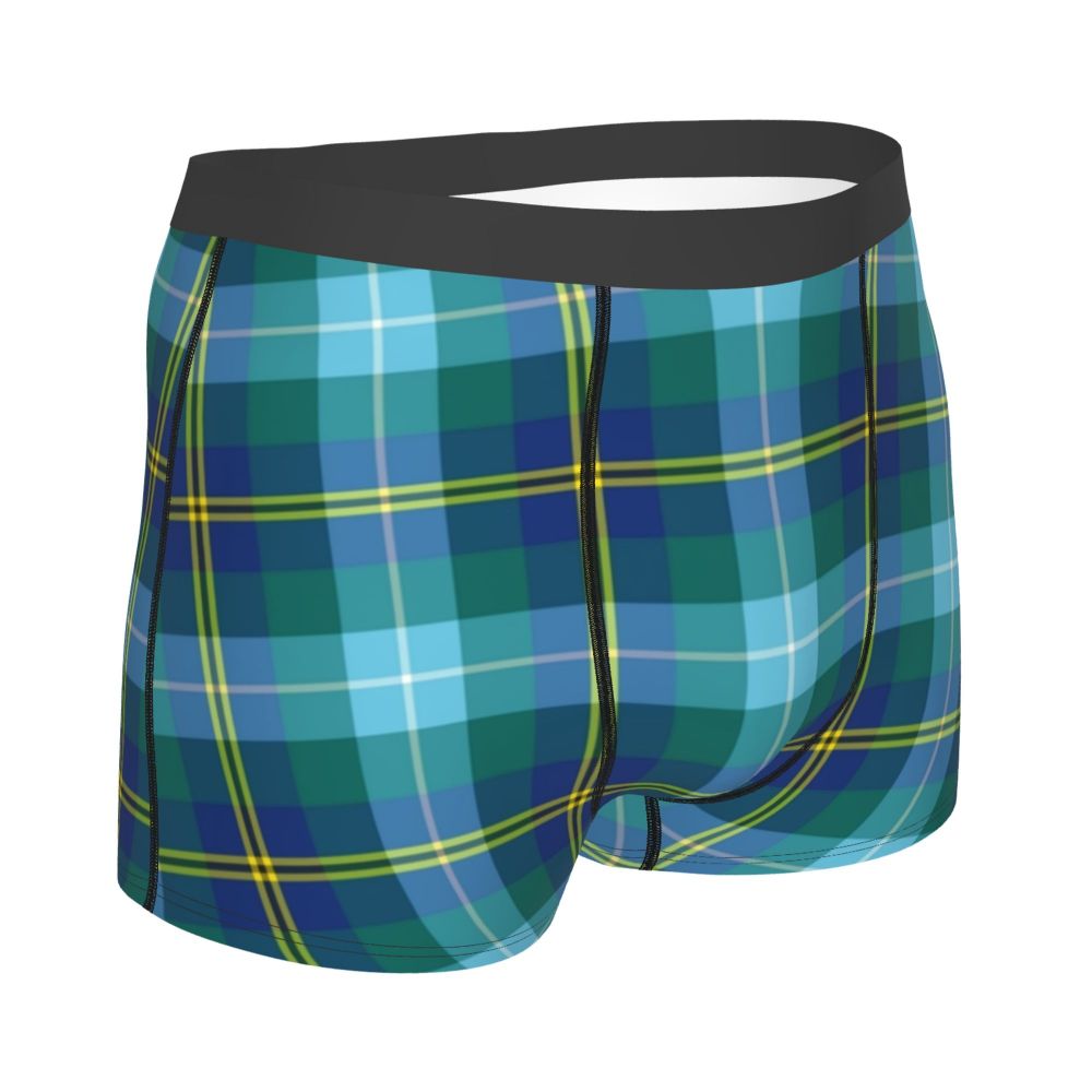 Black Watch Tartan Boxer Shorts for Men in Lycra and Polyester