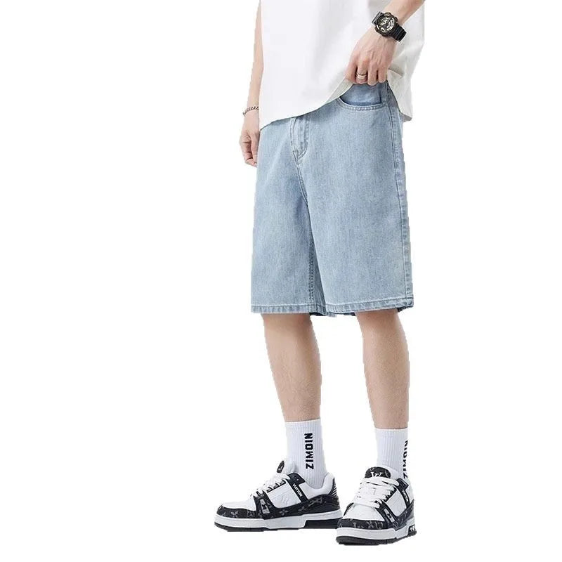 2025 Summer men seven inch jeans fashion design men's jeans slim fit straight leg short jeans casual loose wide leg denim shorts