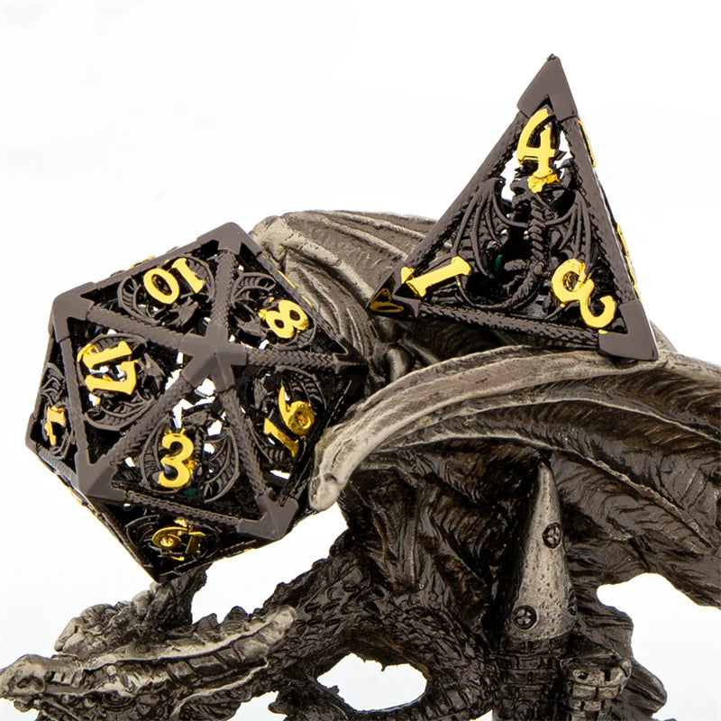 GSF Polyhedral Metal Dragon D&D Dice Set for Dungeons and Dragons Hollow Metal Dice