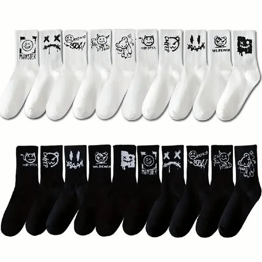 Graffiti Printed Casual Socks for Men and Women