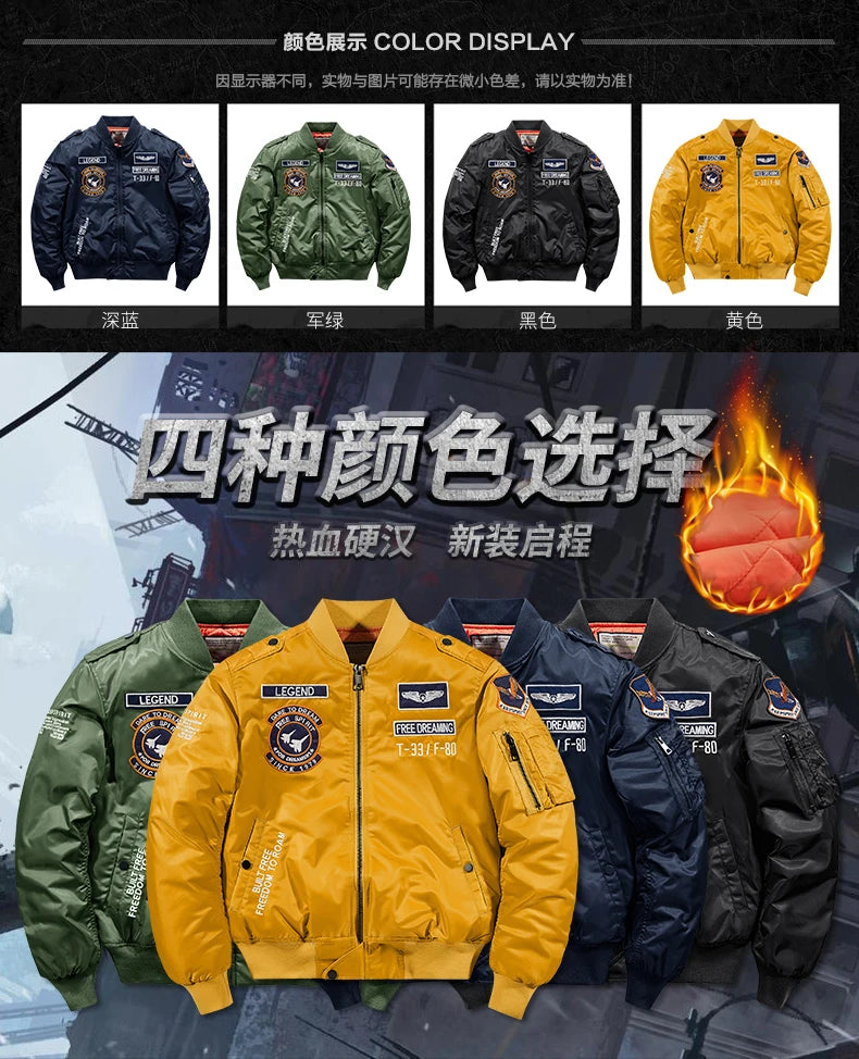 Bomber Jacket Men Thick Warm Jacket Men Military Aviator Pilot Coat