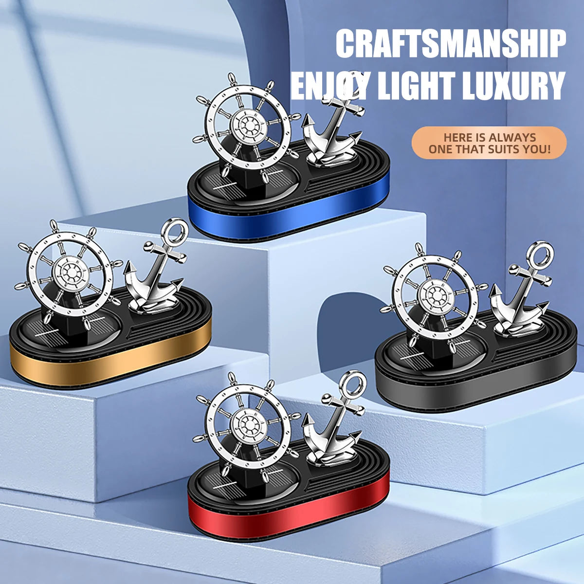 Anchor Car Air Freshener Solar Rotating Diffuser Red Blue Black