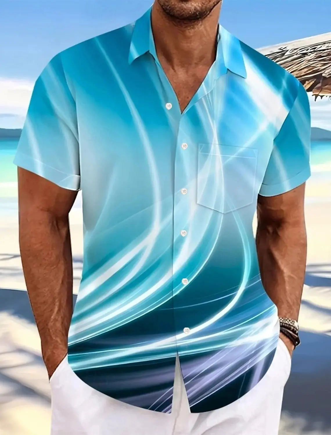 Men's Short Sleeve Geometric Plaid Hawaiian Shirt
