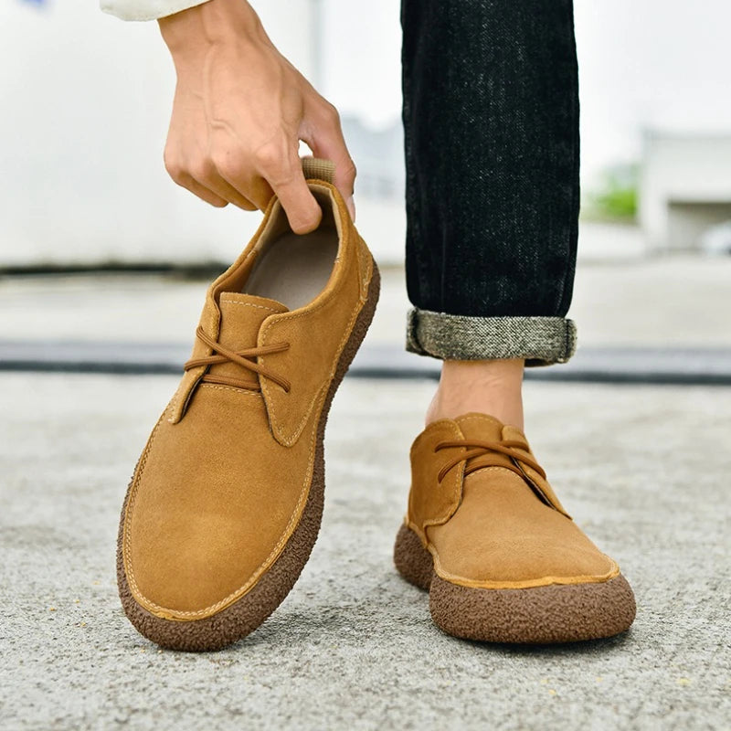 Men's Frosted Leather Casual Lace-Up Shoes