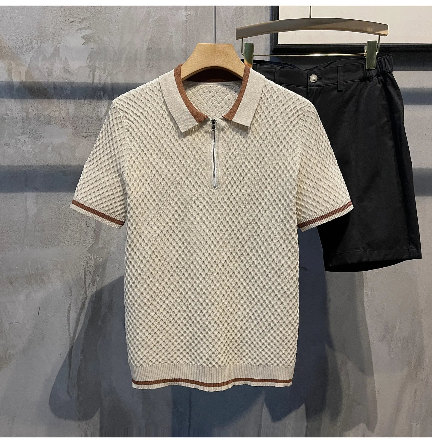 Men's Casual V-Neck Knitted Polo Shirt