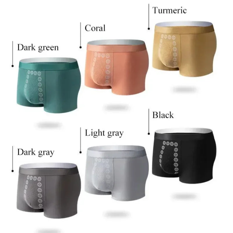 Men’s Black Boxer Shorts with Anion Technology and Massage Design