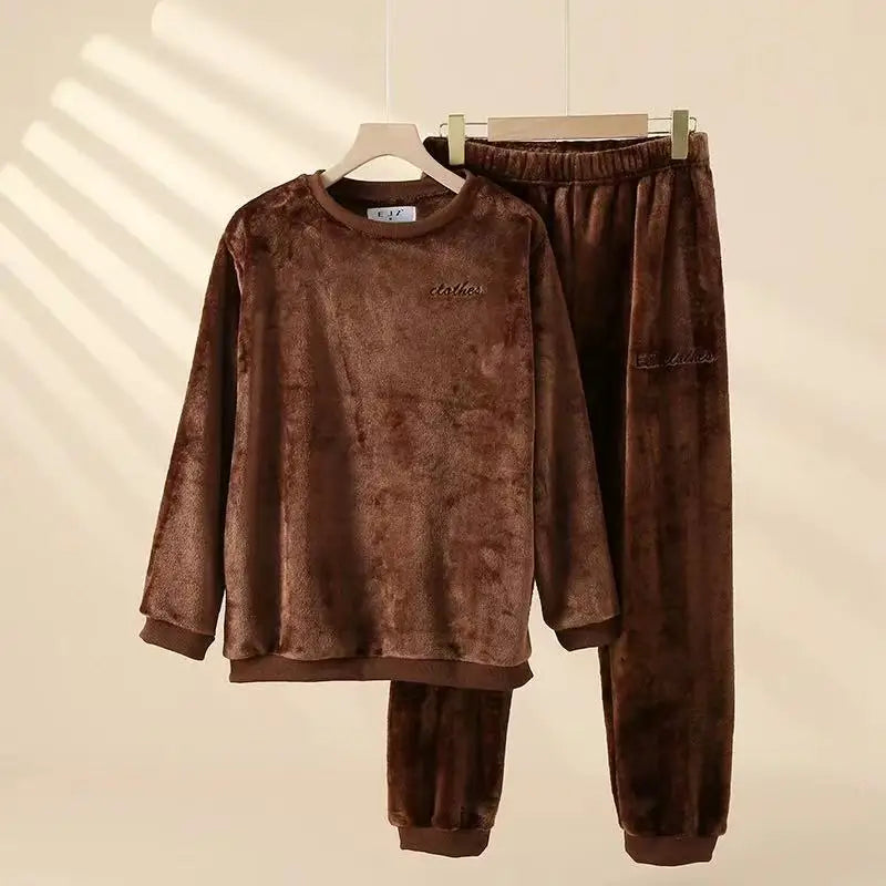 2026 Men's Sleepwear Warm Coral Velvet and Thick Velvet Autumn and Winter Warmth and Leisure Loose Flannel Home Clothes for Men