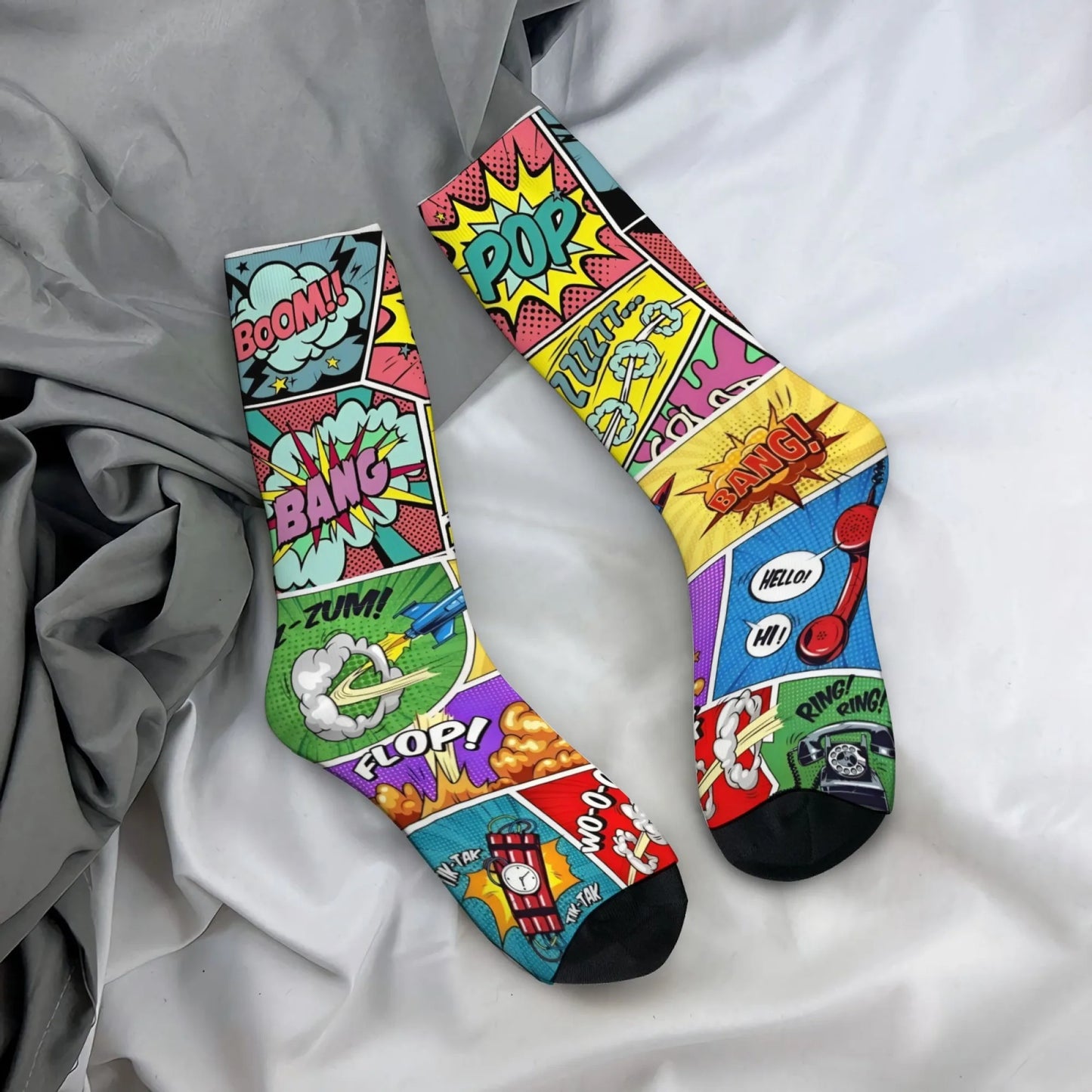Cartoon Pop Art Print Men's Socks Comfortable and Breathable Socks Quirky and Stylish Street Parties Socks Happy Funny Gifts