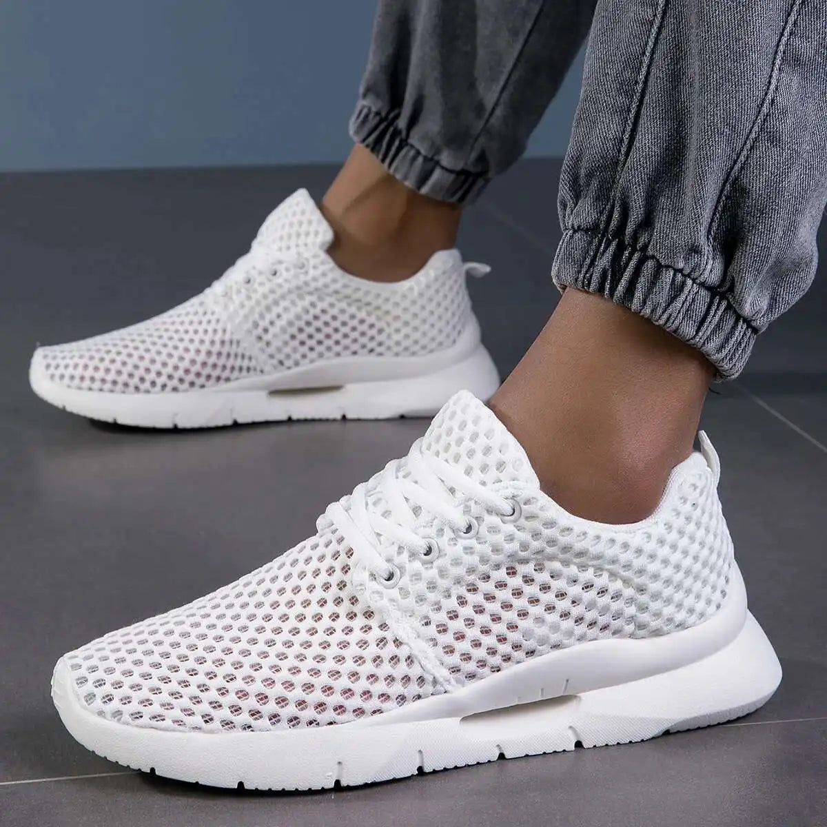 Men's White Mesh Breathable Casual Shoes for Summer Hiking