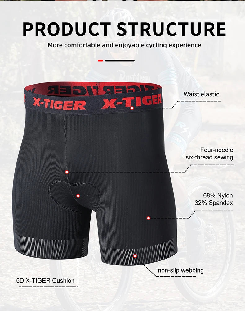 5D Padded Cycling Underwear Shorts by X-TIGER