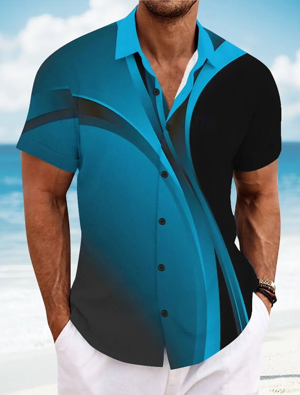Men's Short Sleeve Geometric Plaid Hawaiian Shirt