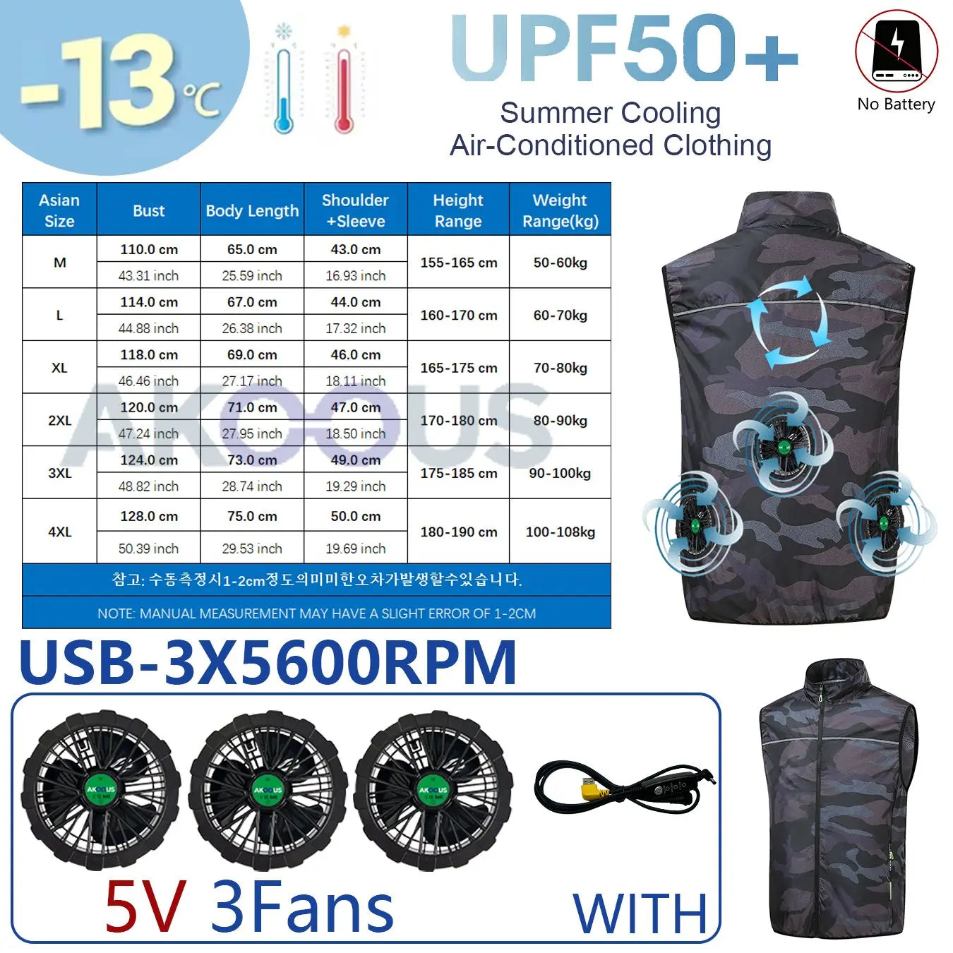 AKOOUS 12V/5V USB Cooling Vest for Men and Women