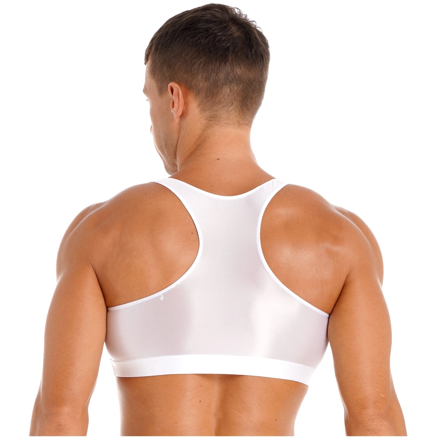 Mens Glossy Crop Top Short Sleeve Oil Shiny Slim Fit Sports Fitness T-shirt Tee Workout Cheer Booty Dance Tops Swimwear Clubwear
