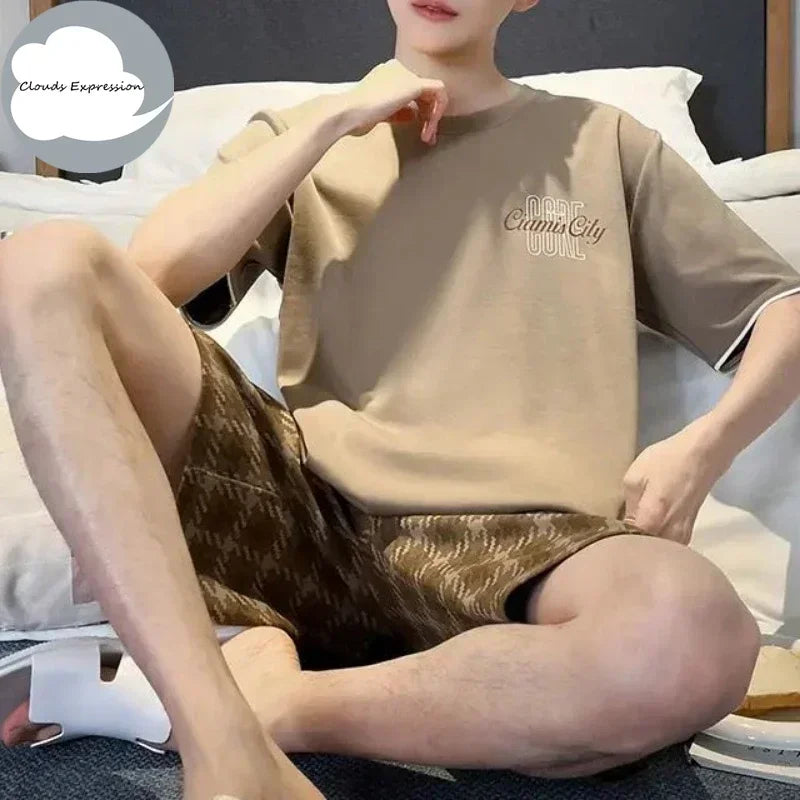 Summer Knitted Mens Casual Pyjamas Set