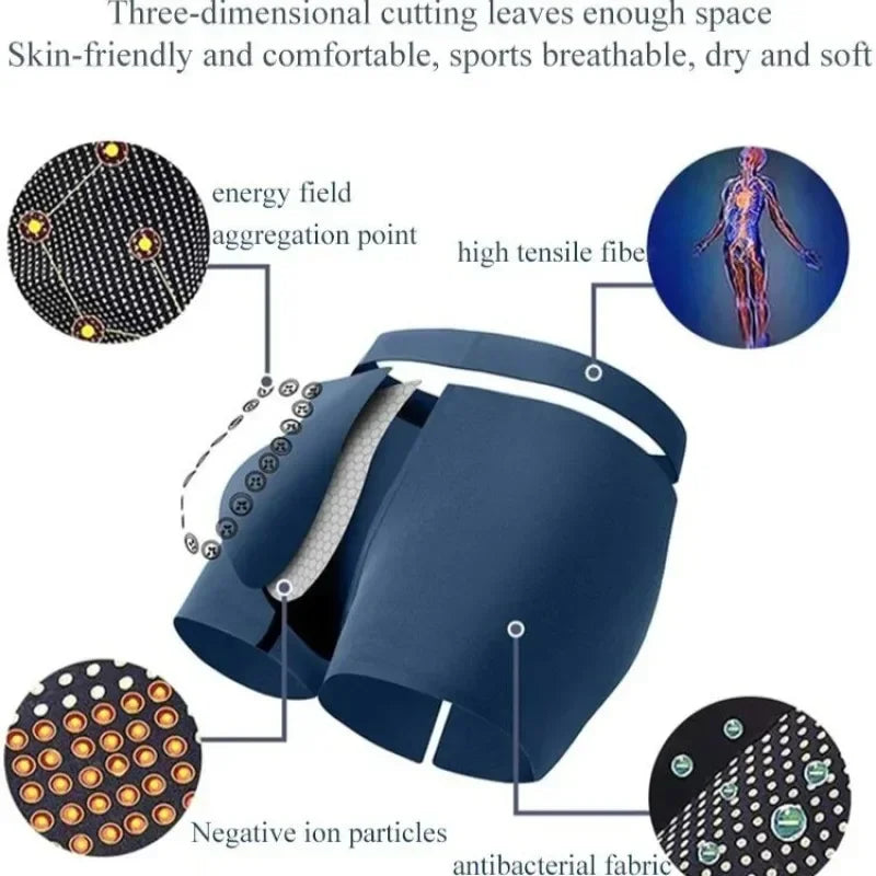 Men’s Black Boxer Shorts with Anion Technology and Massage Design