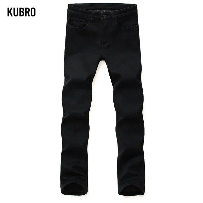 Men's Black Denim Boyfriend Jeans with Zipper Fly