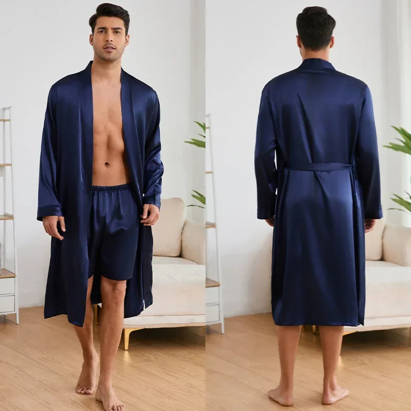 Men's Satin Kimono Bathrobe Set