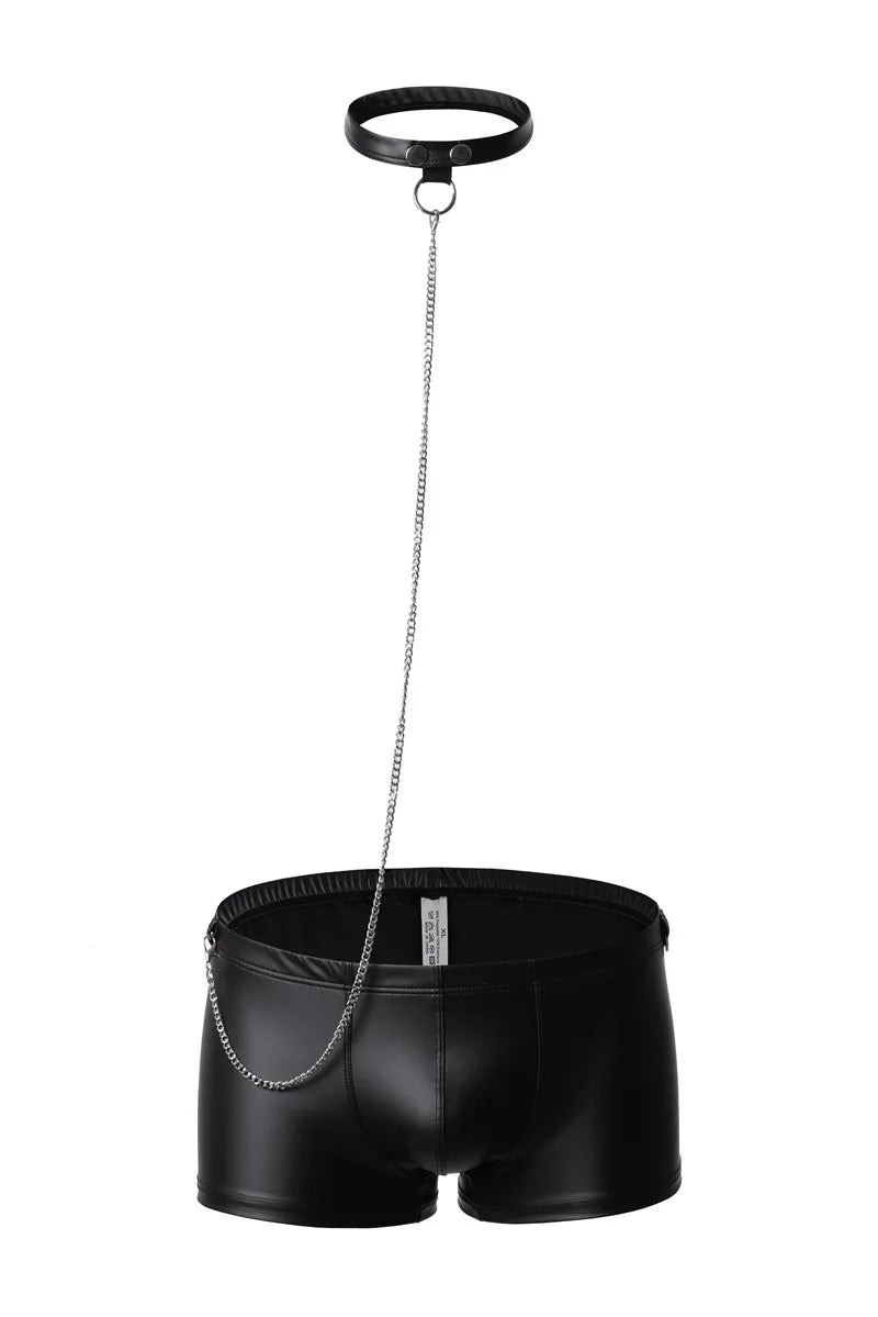 Men's Black Faux Leather Boxer Shorts for Nightclub Use