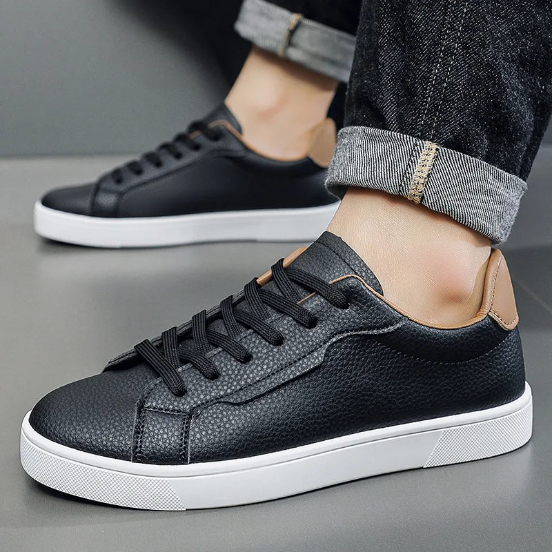 Men's Lightweight Lace Up Casual Leather Board Shoes