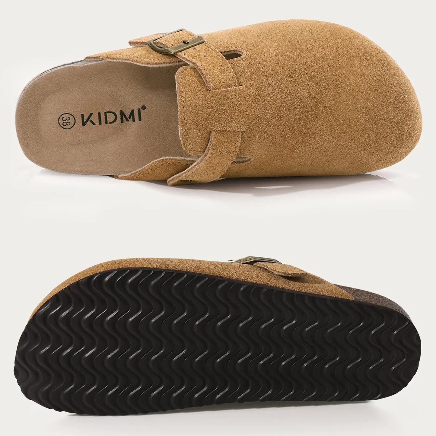 Asgard Women Cow Suede Clogs with Cork Sole and Buckle