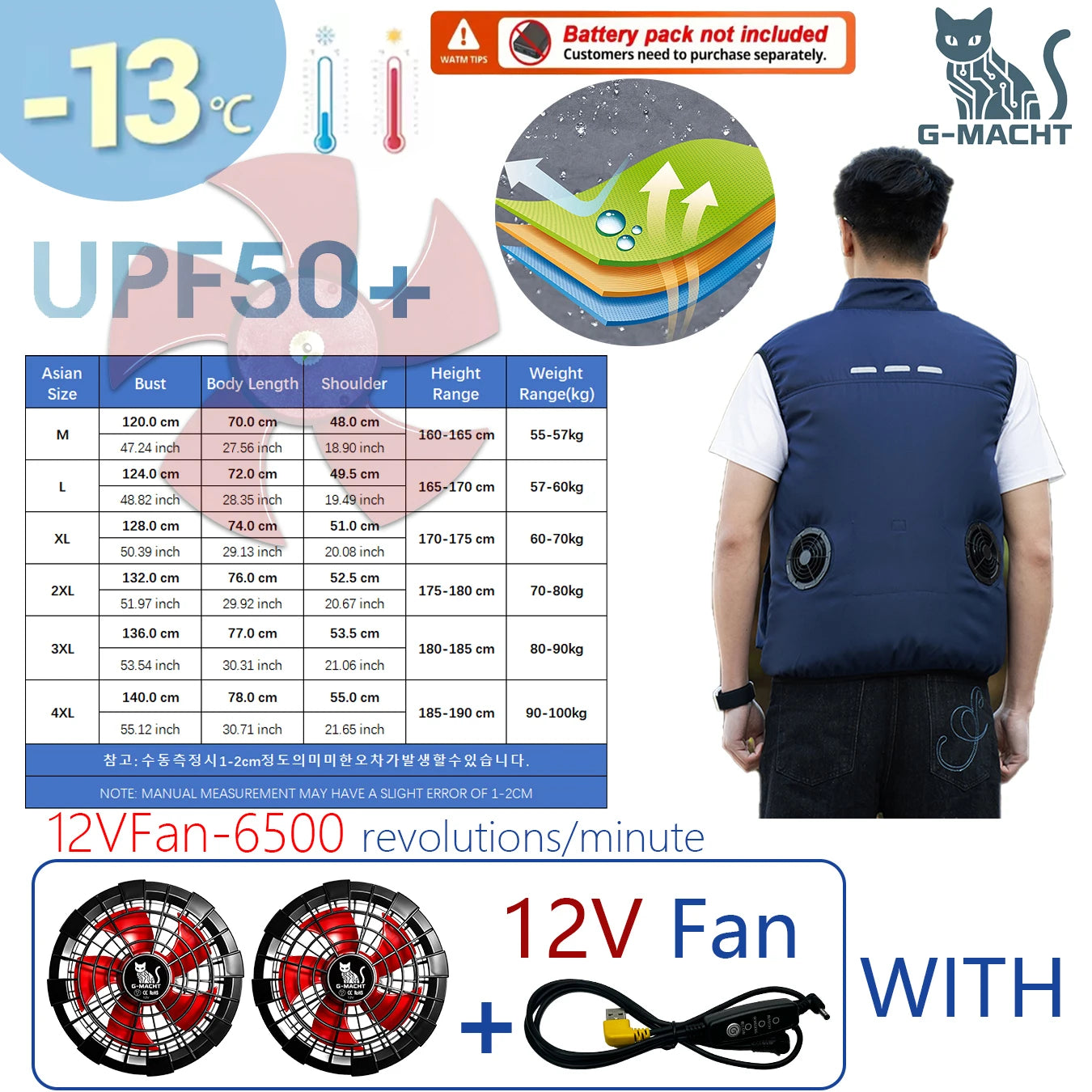 G-MACHT Cooling Vest Wearable Fan Breathable Summer Workwear