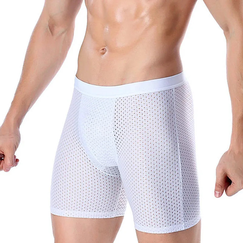 2025 Boxers Briefs Man Ice Silk Shorts Underpants Male Large Size Men's Mesh Panties Breathable Long Boxer For Men Underwear
