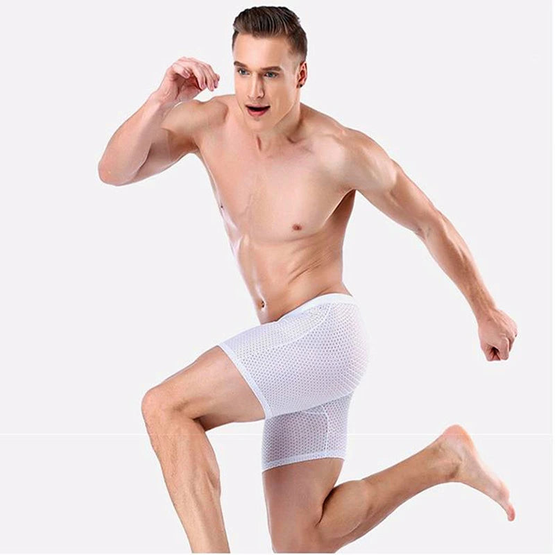 2025 Boxers Briefs Man Ice Silk Shorts Underpants Male Large Size Men's Mesh Panties Breathable Long Boxer For Men Underwear